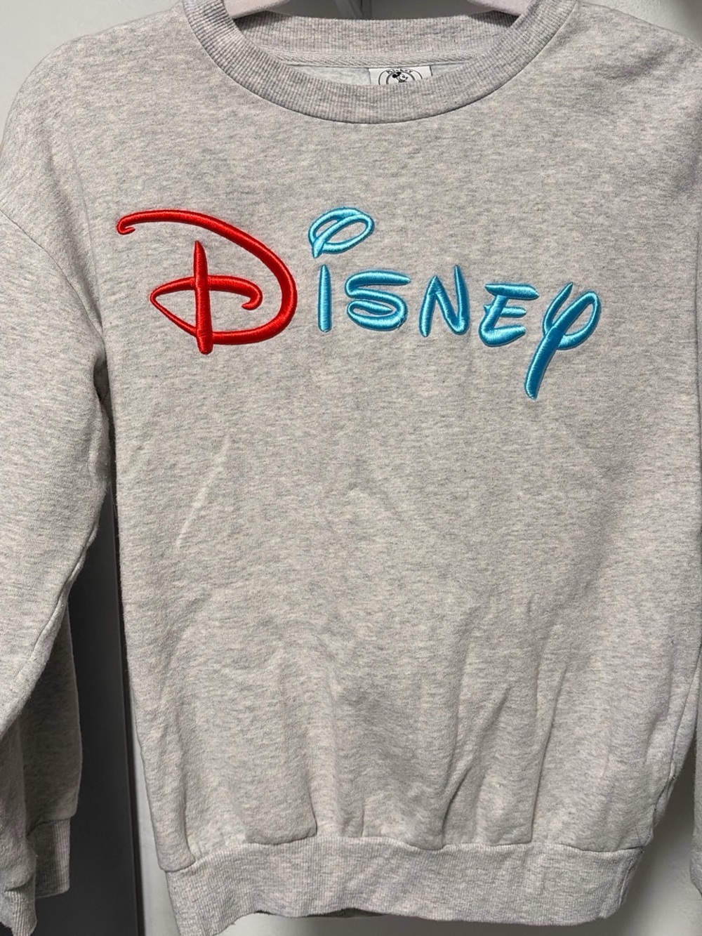 Disney Heather Gray Crewneck Sweatshirt with Red & Blue Logo